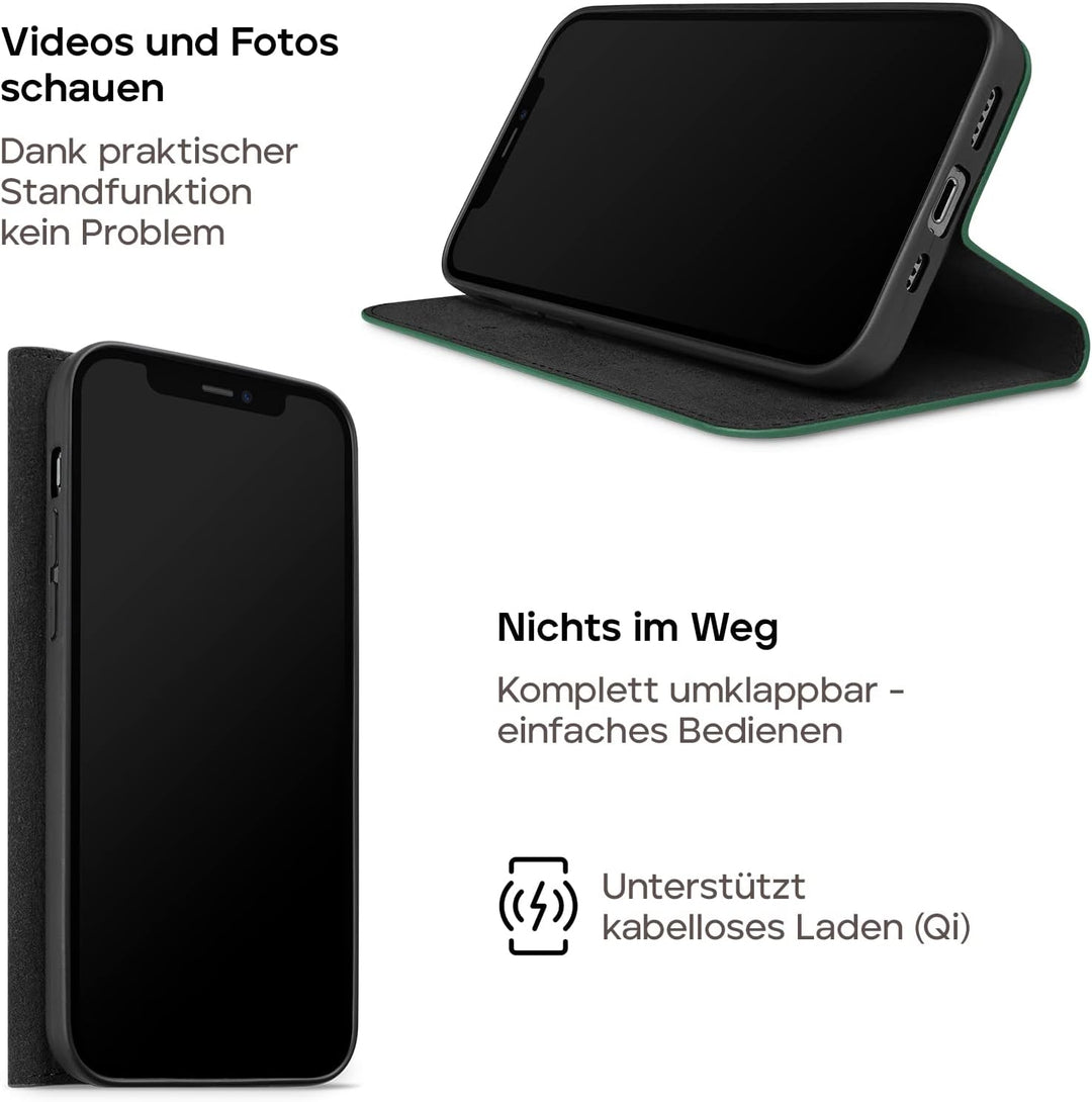 WIIUKA Hülle für iPhone 14 Plus, Leder aus Deutschland, mit Kartenfach, extra Dünn, Handyhülle mit S