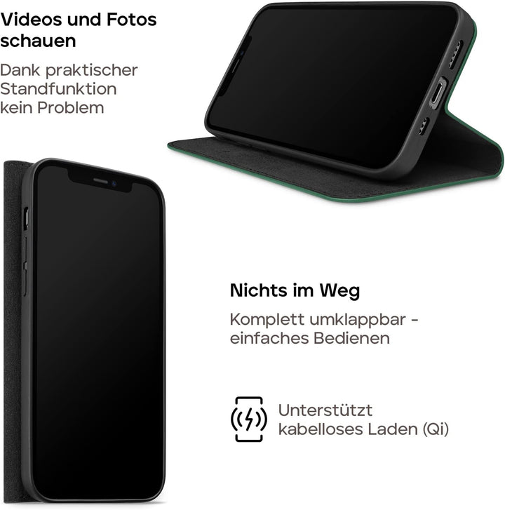 WIIUKA Hülle für iPhone 14 Plus, Leder aus Deutschland, mit Kartenfach, extra Dünn, Handyhülle mit S