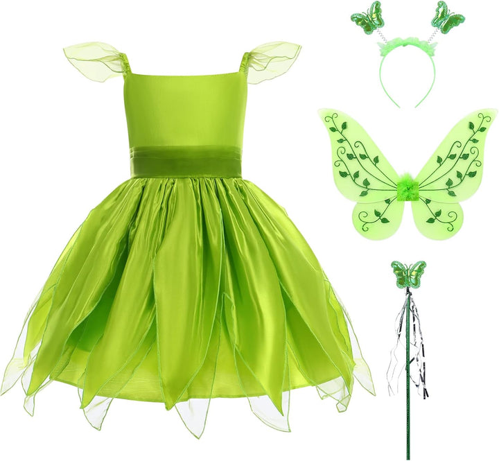 FYMNSI Kinder Mädchen Feenkostüm Kleid Schmetterling Flügel Stirnband Zauberstab 4tlg Set für Hallow