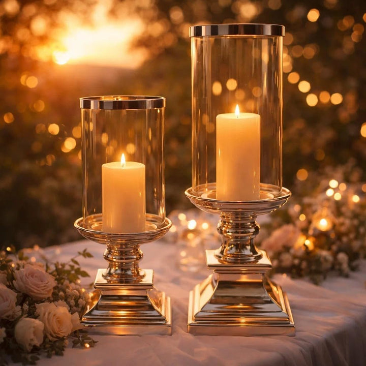 DRULINE Eckig Windlicht Kerzenständer Kerzenleuchter Kerzen Silber Keramik (Gross), L