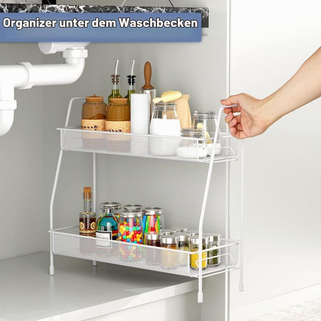 EKNITEY Badezimmer Organizer Aufbewahrung – 2 Tier Küchen Gewürzregal Bathroom Organizer for Vanity