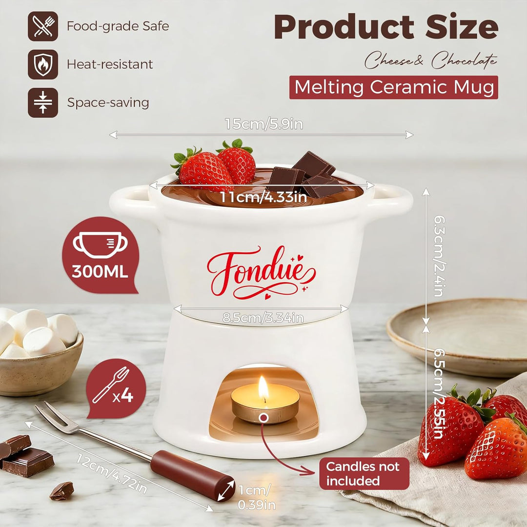 Yoassi Keramik Käsefondue Set, Mini Schokoladenfondue Tasse, Käsebecher mit 4 Gabeln, zum Schmelzen
