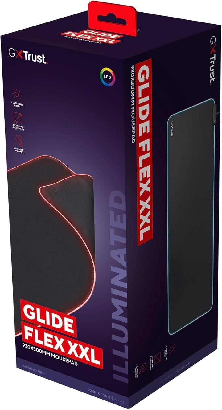 Trust Gaming GXT 764 Glide-Flex RGB Mauspad XXL, 930x300 mm, Gaming Mousepad mit LED Beleuchtung, ru
