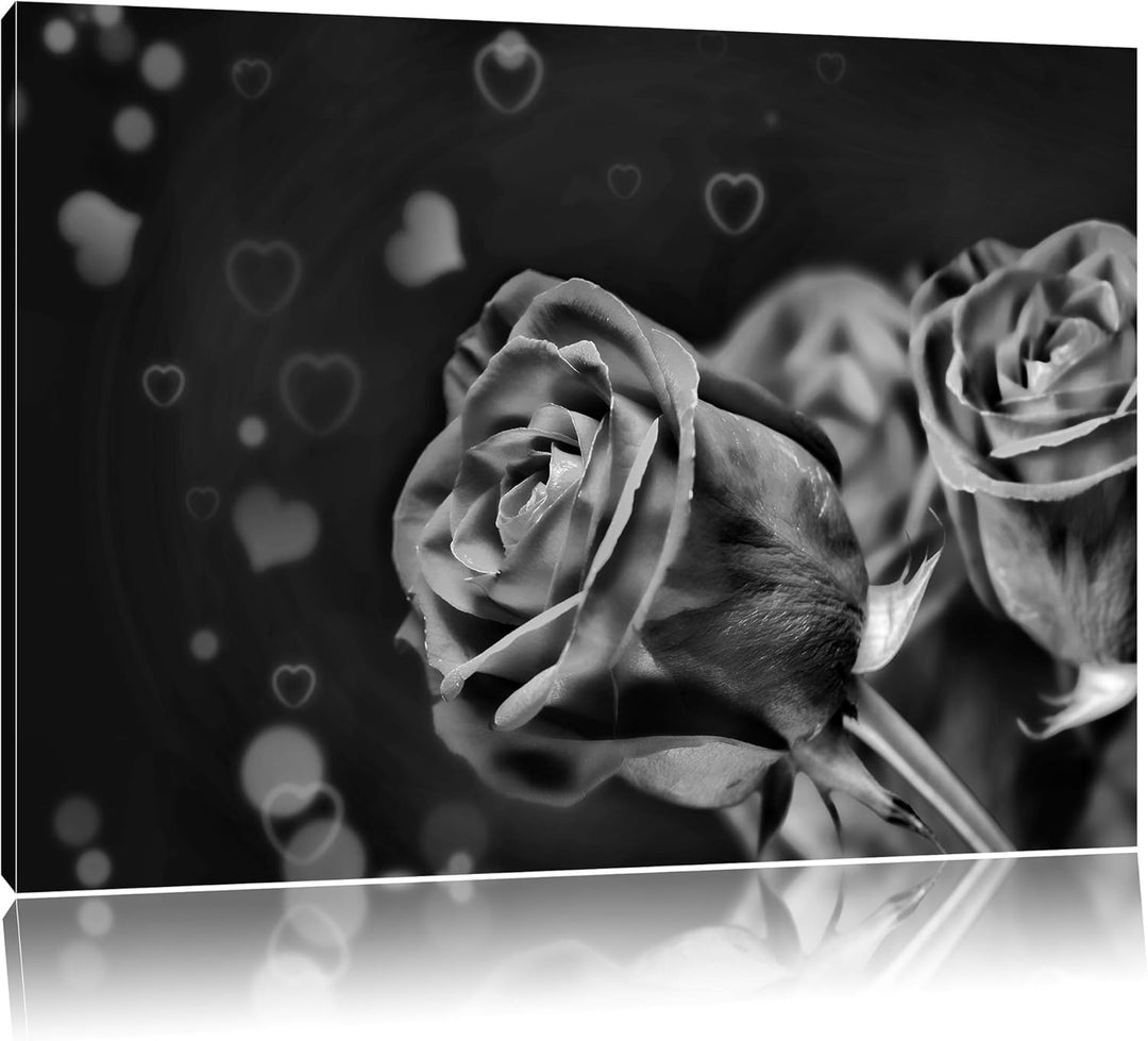 Monocrome, Rosen, Format: 100x70 auf Leinwand, XXL riesige Bilder fertig gerahmt mit Keilrahmen, Kun