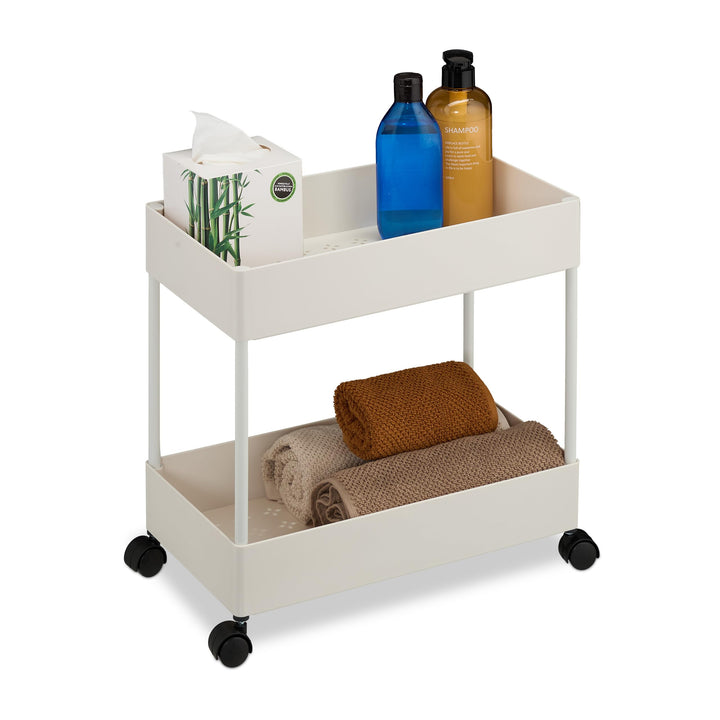 Relaxdays Rollwagen, 2 Etagen, Servierwagen, Küchenwagen, Bad & Büro, Rollregal, HBT: 38x39,5x21,5 c