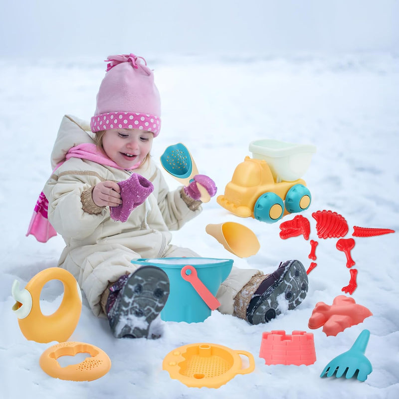 deAO Sandspielzeug Set, 18 Teilig Strandspielzeug Enthält Wasserrad, Strandbuggy, Eimer, Netzbeutel,