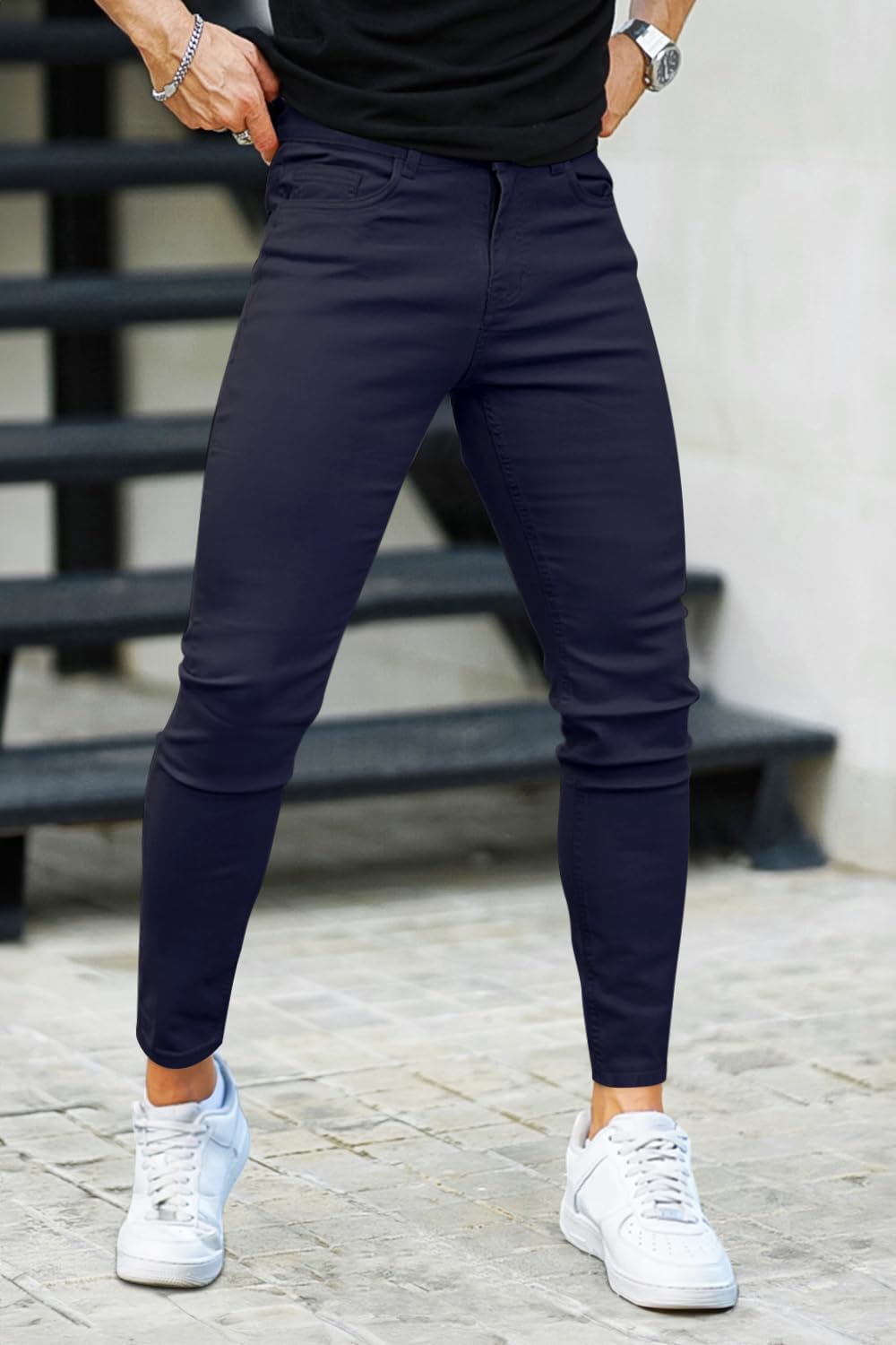 GINGTTO Skinny Jeans Herren Slim Fit Super Stretch Denim Hose Regular Fit 4 Seasons Herrenjeans Blau