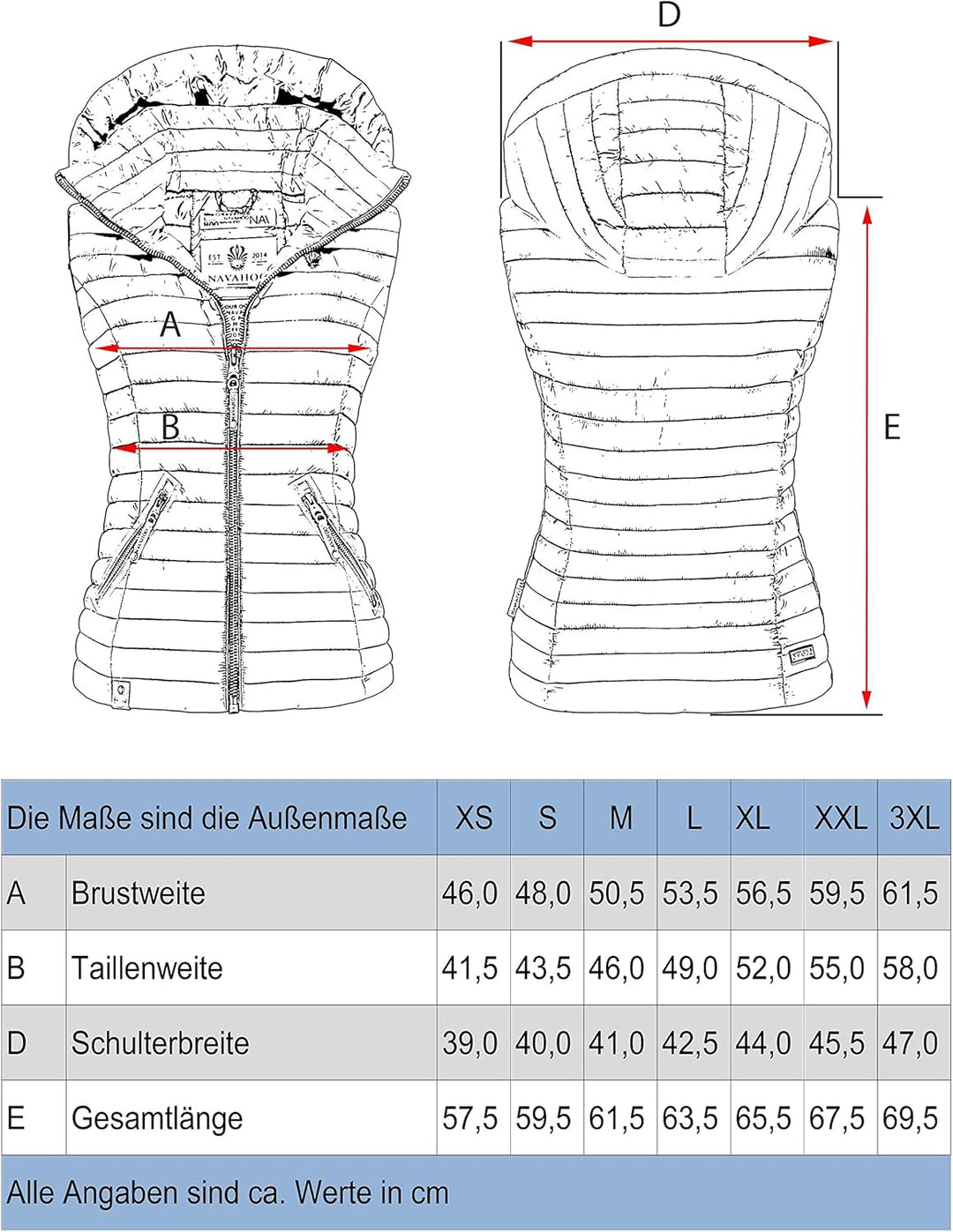 Navahoo Damen Übergangsjacke leichte Steppweste mit Abnehmbarer Kapuze Shadaa XS-3XL XS Blau, XS Bla