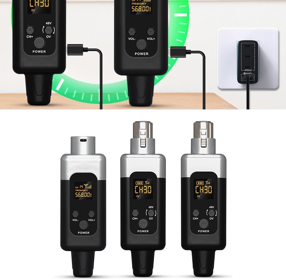 SPORTARC Mikrofon, kabelloser Sender und Empfänger, 48 V Mikrofon-Sender, Empfänger-Adapter für dyna