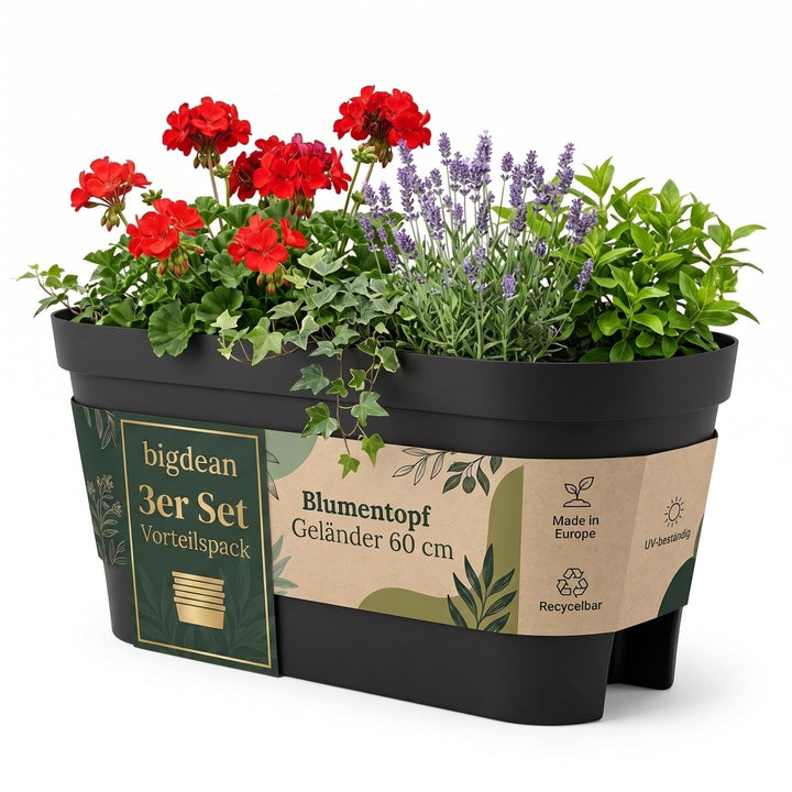 BigDean 3X Blumenkasten Balkongeländer 60cm Anthrazit