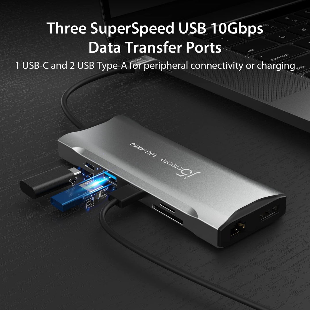 j5create USB C 4K Triple Display Hub - 4K HDMI x2, 4K DP, 2 USB-A und USB-C 10Gbps, PD 100W, Etherne