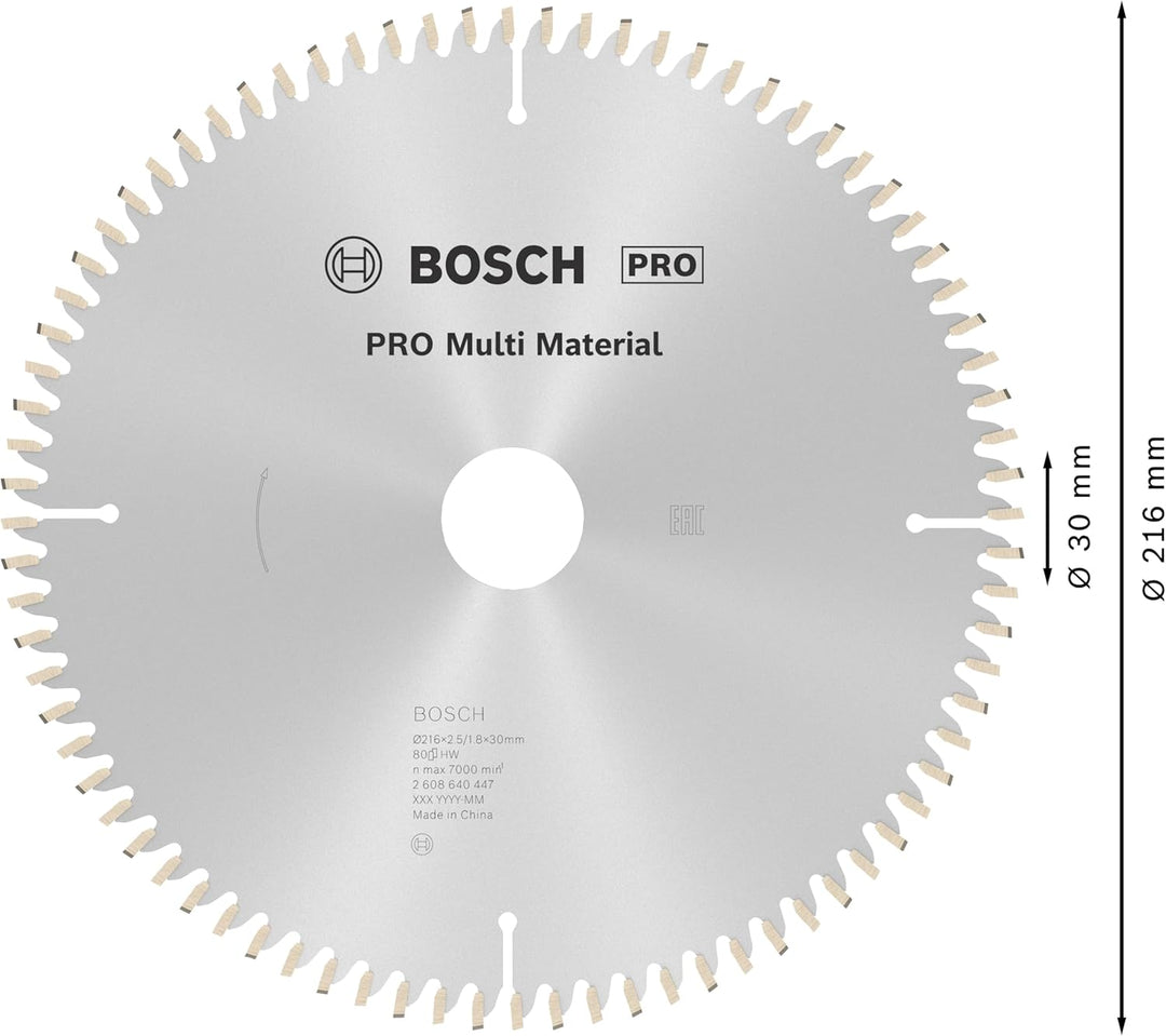Bosch Professional Kreissägeblatt Multi Material (216 x 30 x 2,5 mm, 80 Zähne, Zubehör Kreissäge) 80