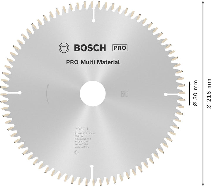Bosch Professional Kreissägeblatt Multi Material (216 x 30 x 2,5 mm, 80 Zähne, Zubehör Kreissäge) 80