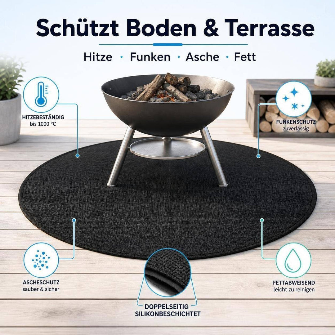 Feuerfeste Unterlage Rund, Hitzebeständige Bodenschutzmatte für Feuerschale &amp; Grill, wasserdicht &amp; ö
