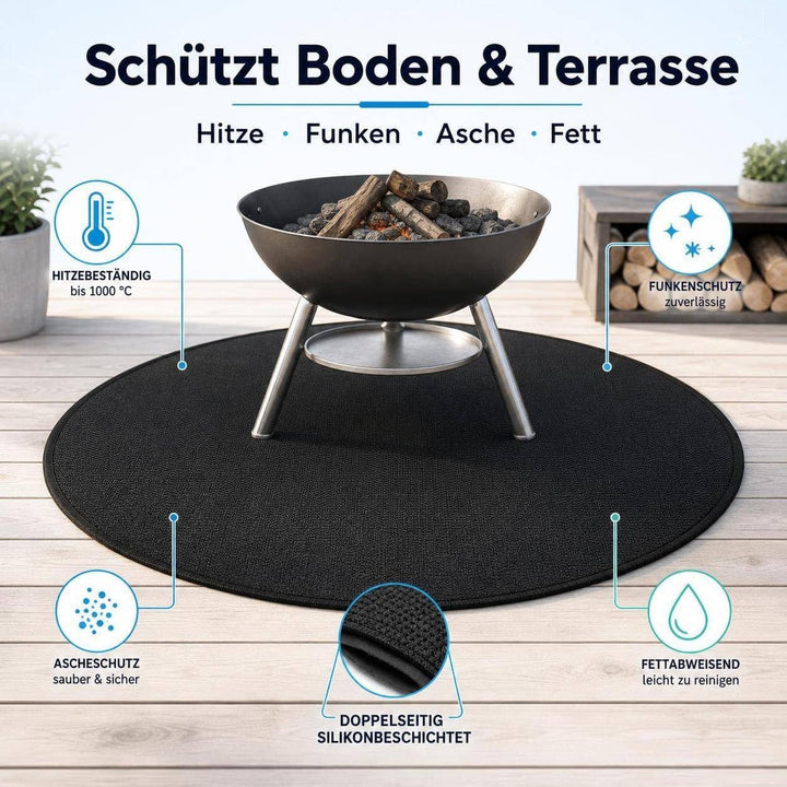 Feuerfeste Unterlage Rund, Hitzebeständige Bodenschutzmatte für Feuerschale &amp; Grill, wasserdicht &amp; ö