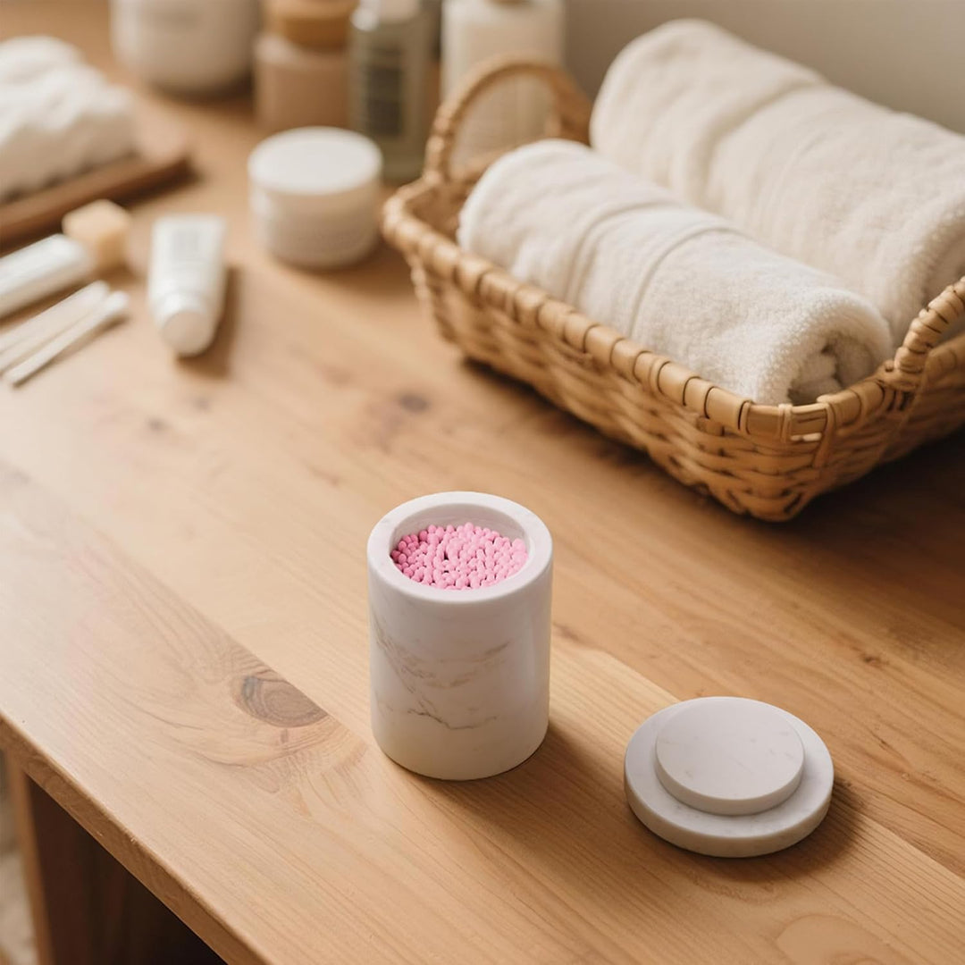 Marmor-Behälter, Marmor-Kottonswab-Behälter mit Deckel, Badezimmer-Vanity-Organizer, geeignet zur Au