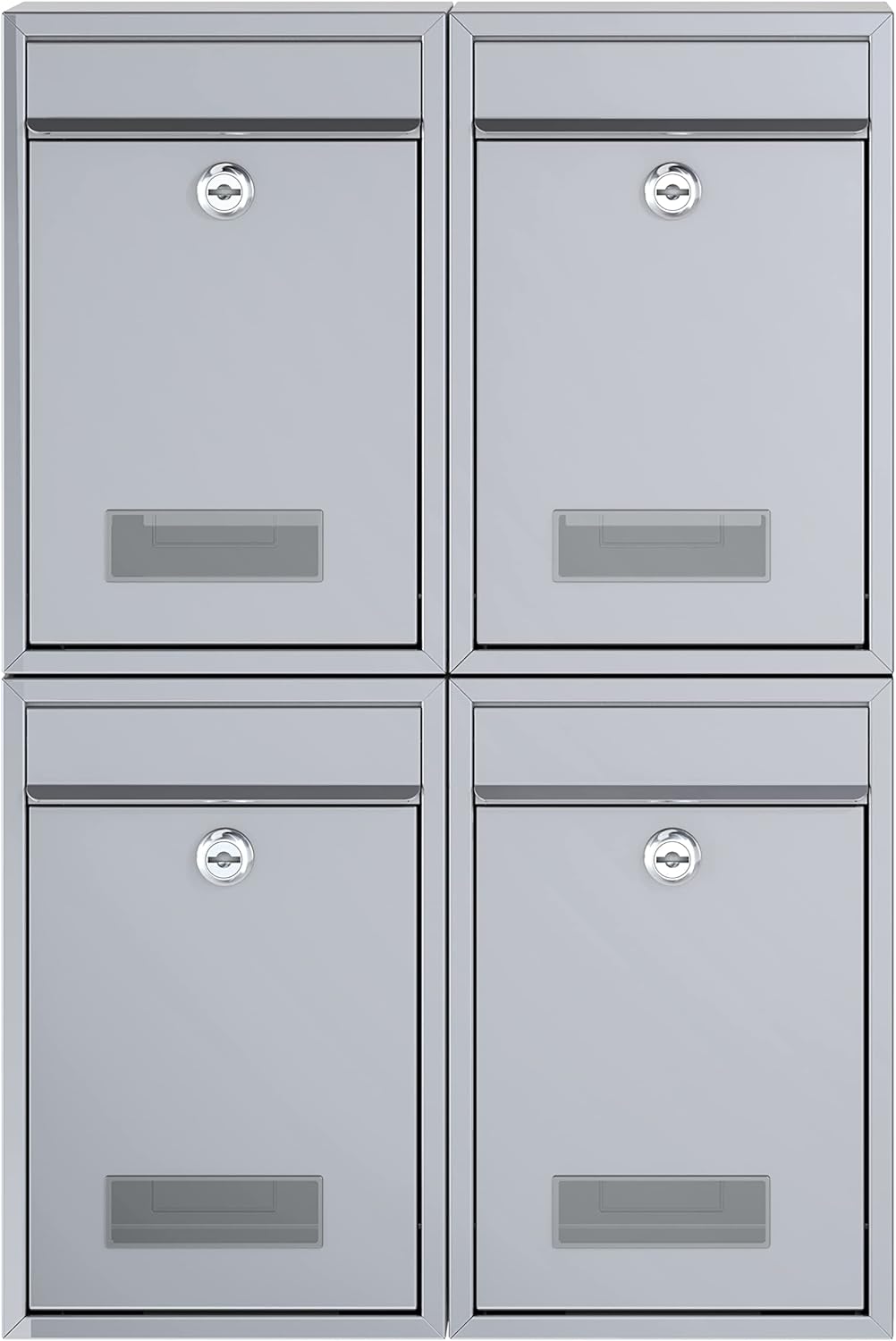 BASI | 4er Set Briefkasten | Wandbriefkasten Kompaktbriefkasten | DIN B5 | Namensschild jeweils 2 Sc