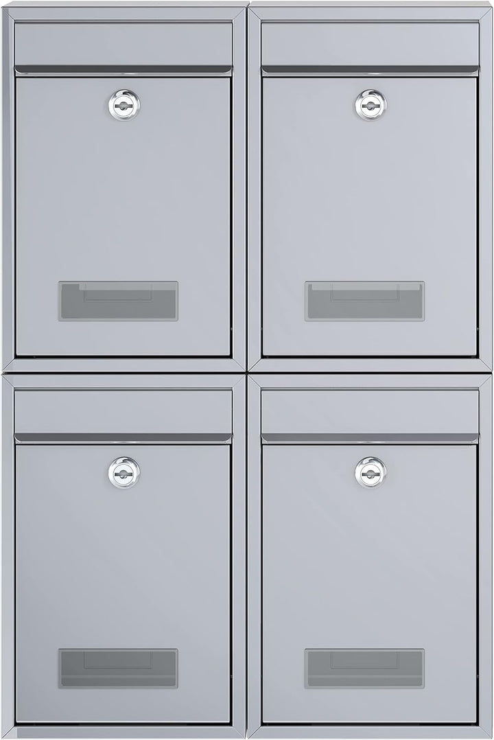 BASI | 4er Set Briefkasten | Wandbriefkasten Kompaktbriefkasten | DIN B5 | Namensschild jeweils 2 Sc
