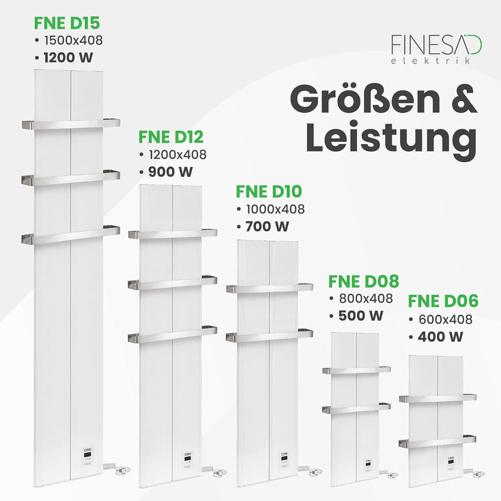 Finesa-D Badheizkörper elektrisch mit Thermostat 1000×408 mm | 700 W – Flacher Paneel Design Handtuc