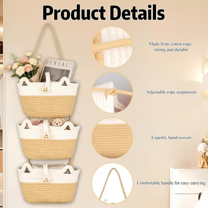 MINGBOLIN Hängekorb für Die Tür,Wandorganizer Hängend 3-Stöckig Hängeorganizer Hängeregal Tür Organi