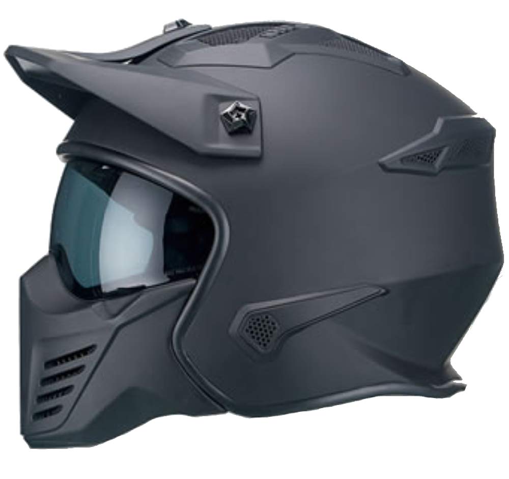 Motorradhelm Jethelm Helm RALLOX 726 matt schwarz mit ansteckbaren Kinnteil Grösse L, L