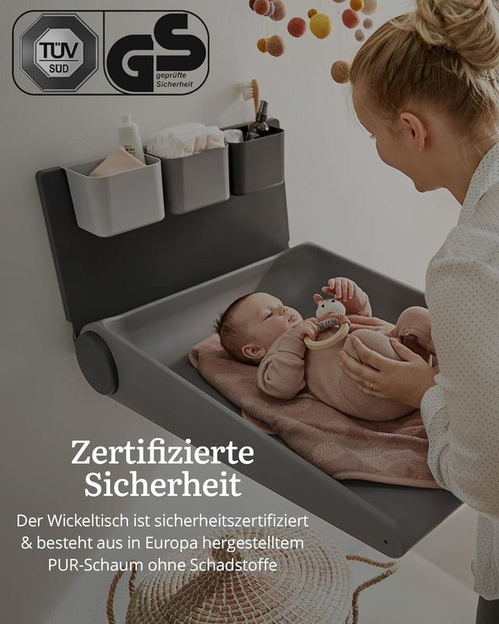Leander Wally™-Wandwickeltisch Dusty Grey - Klappbare Wickelkommode für Wandmontage - Wickeltisch Or