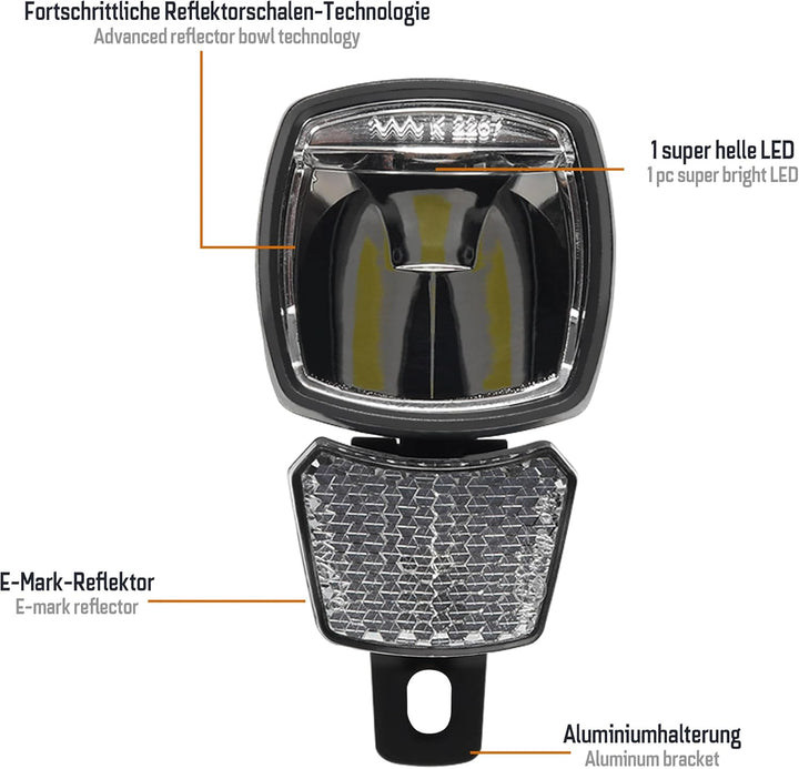 E-Bike Frontlicht 120 Lux Hammer E120 – LED Fahrradlampe, StVZO &amp; ECE zugelassen, Aluminium/ABS, was