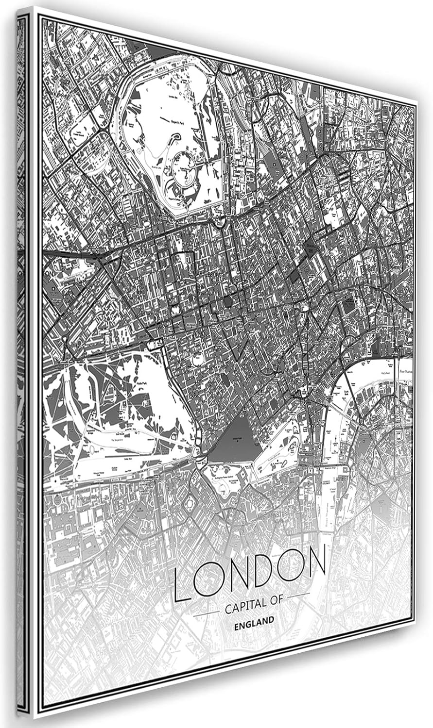 Feeby Leinwandbilder London Bilder Kunstdruck Landkarte Stadt Abstrakt Grau 40x60 cm M12112 40L x 60