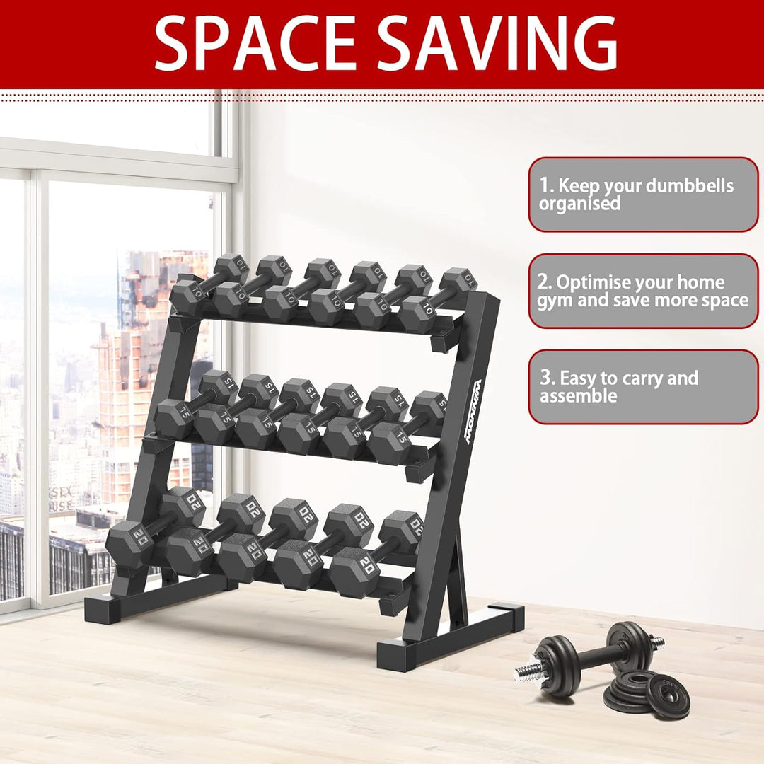 WINNOW Hantelständer mit 3 Ebenen für Zuhause, Fitnessstudio, Hantelablage,