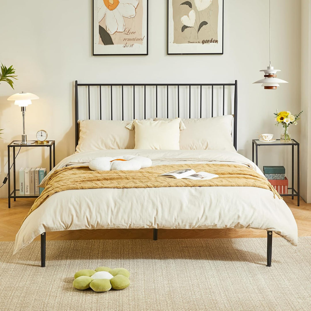 YMYNY Beistelltisch, Quadratischer Couchtisch, Sofatisch, Glastisch, Metallrahmen, aus gehärtetem Gl