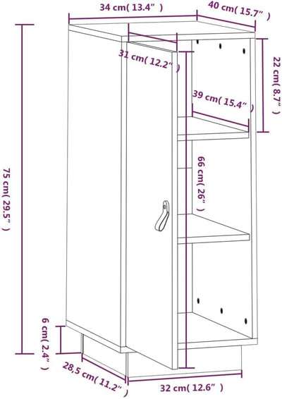 FIRBNUS Badezimmerschrank Aufbewahrungsschrank 34x40x75 cm mit 3 Fächer und Tür Beistellschrank Beis