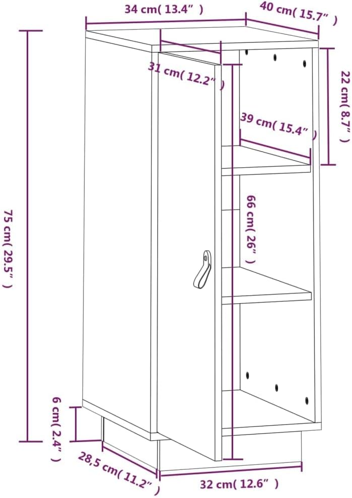 FIRBNUS Badezimmerschrank Aufbewahrungsschrank 34x40x75 cm mit 3 Fächer und Tür Beistellschrank Beis