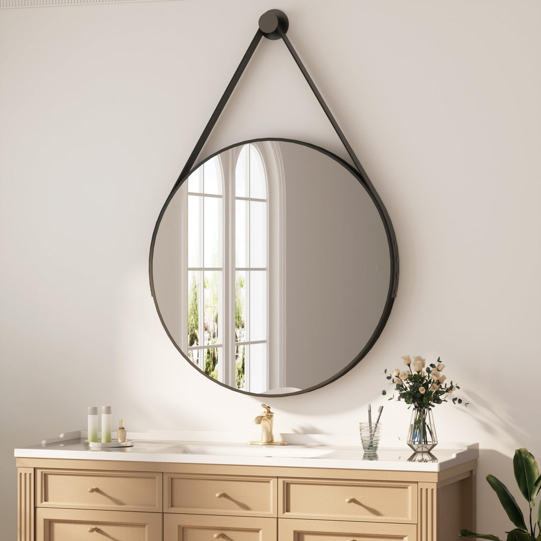 Heilmetz Badspiegel Rund Φ80cm Wandspiegel Badezimmerspiegel mit Verstellbarem Riemen IP44 Wasserdic