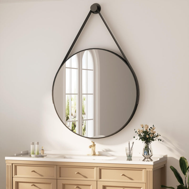 Heilmetz Badspiegel Rund Φ80cm Wandspiegel Badezimmerspiegel mit Verstellbarem Riemen IP44 Wasserdic