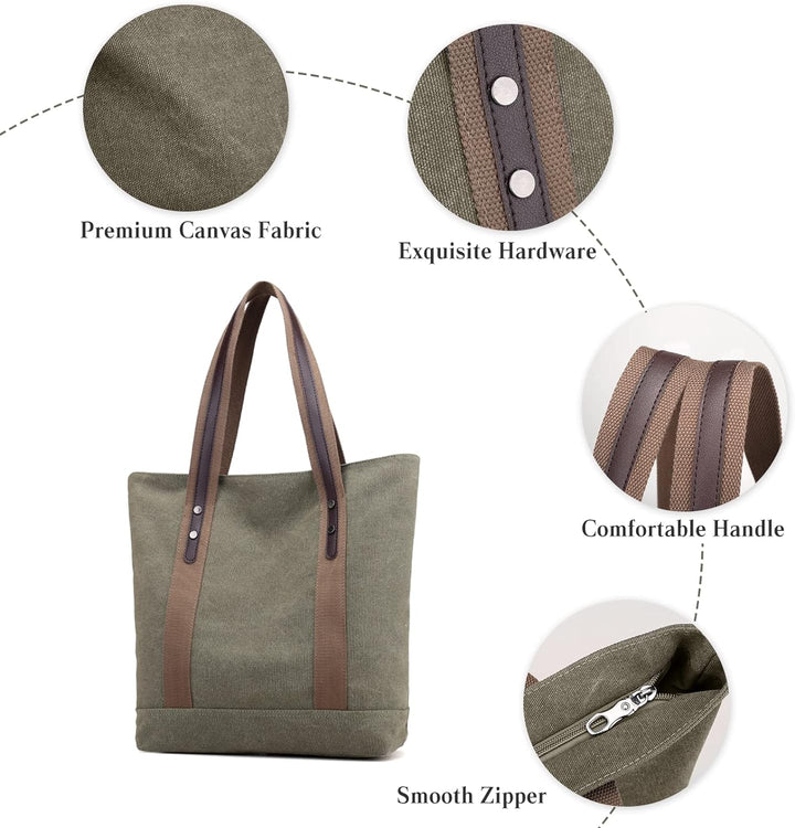 PORRASSO Damen Schultertasche Gross Canvas Handtasche Mode Tote Henkeltasche für Schule Arbeit Einka