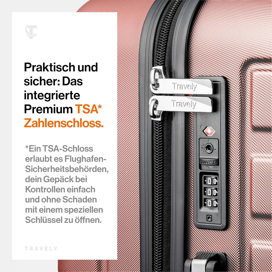 Travely Polycarbonat Koffer Gross 67cm L - 60L Innenvolumen - sehr robuster Hartschalenkoffer mit sa