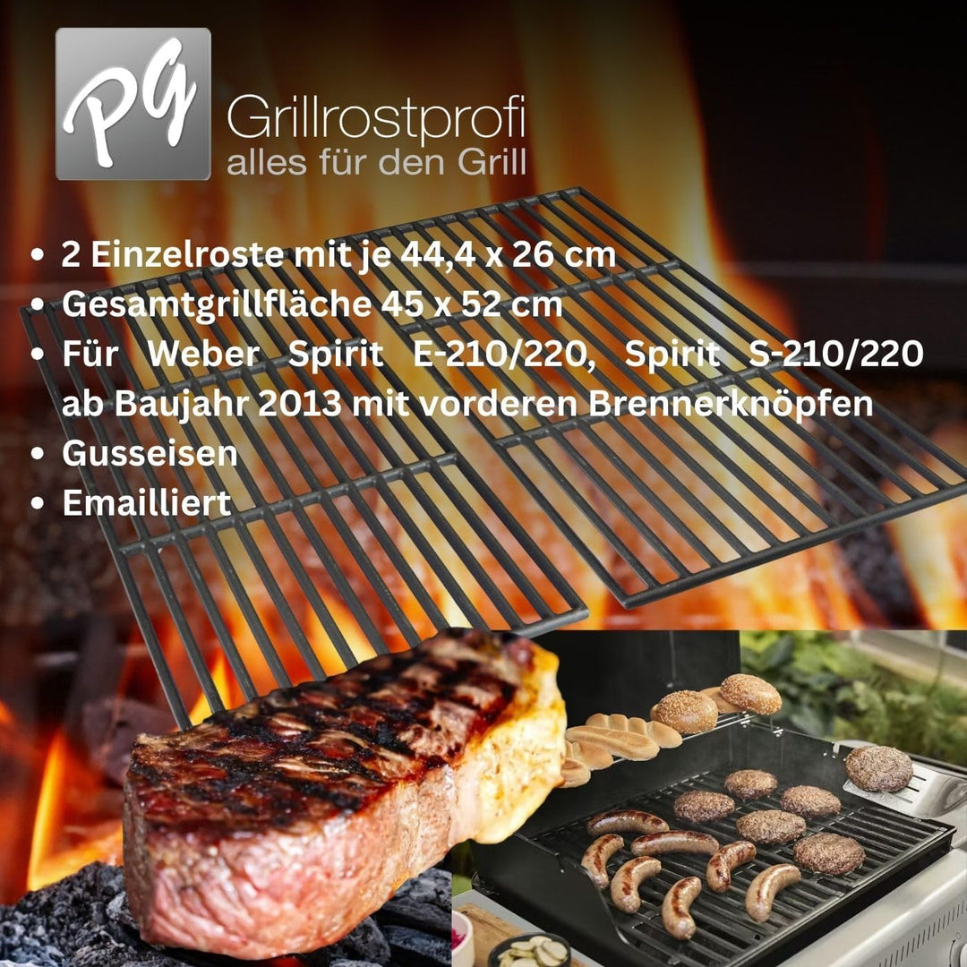 GRILLROSTPROFI Ersatz-Grillrost-Set für Weber Spirit E210 ab 2013 Gusseisen-emailliert 44 x 26 cm -
