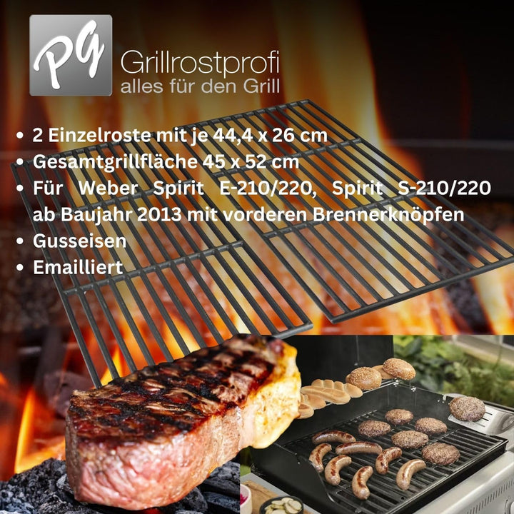 GRILLROSTPROFI Ersatz-Grillrost-Set für Weber Spirit E210 ab 2013 Gusseisen-emailliert 44 x 26 cm -
