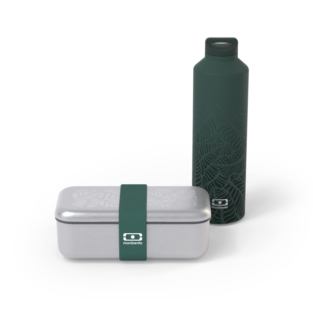 monbento - Jungle Lunchbox Set - Metall brotdose MB Sense, Isotherme Wasser Flasche MB Steel 500ml -