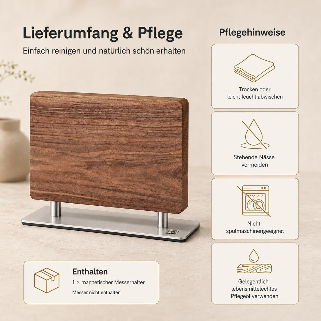 zayiko Premium Doppelseitiger Magnet-Messerhalter aus Walnussholz I Elegante Aufbewahrung für Ihre K