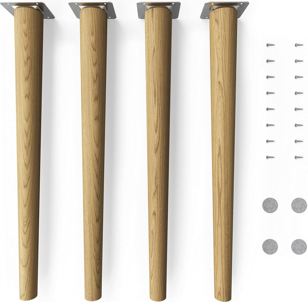 Sossai® Holz-Tischbeine - Clif Round | Öl-Finish | Höhe: 45 cm | HMF1 | rund, konisch (gerade Ausfüh
