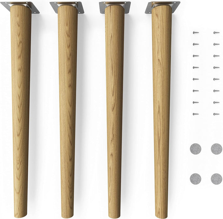 Sossai® Holz-Tischbeine - Clif Round | Öl-Finish | Höhe: 45 cm | HMF1 | rund, konisch (gerade Ausfüh