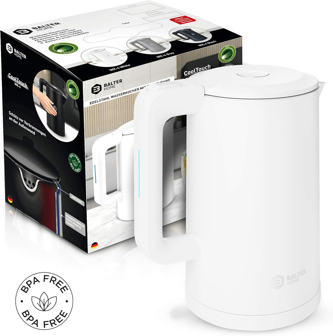 Balter Wasserkocher Edelstahl WK-4, 1,7 Liter, elektrischer Wasserkocher, Doppelwand Design, BPA fre