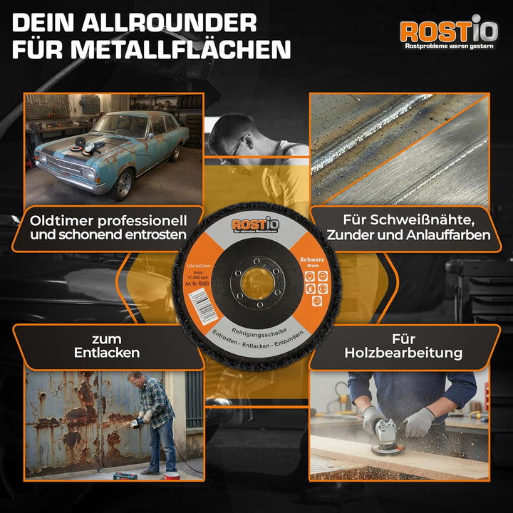 ROSTIO CSD-Scheibe 115 mm Schwarz – 5 Stück – Reinigungsscheibe für Winkelschleifer – flexibles Schl