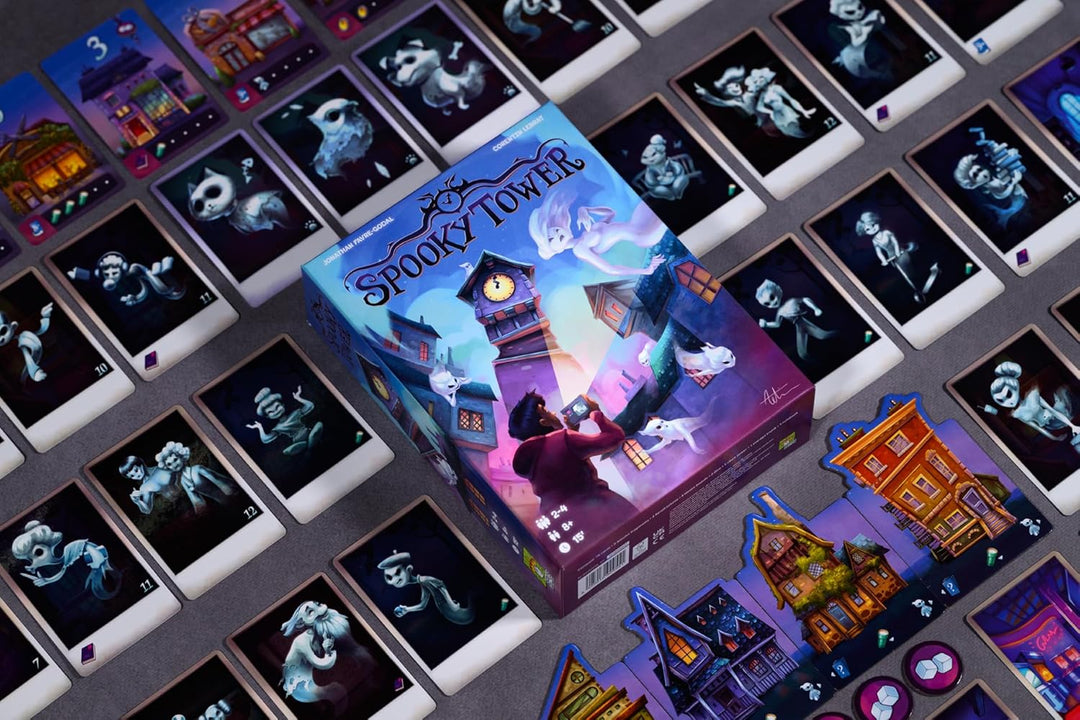 Asmodee, Spooky Tower, DE-Version, Kompetitives Familienspiel mit Geister-Thema für 2-4 Spieler ab 8