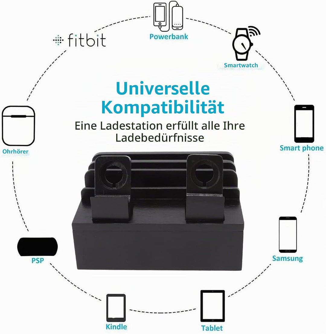 TOPINCN Ladestation 5-Port Ladegerät, Bambus Ladestation Multifunktions Ladestation für Telefone Tab