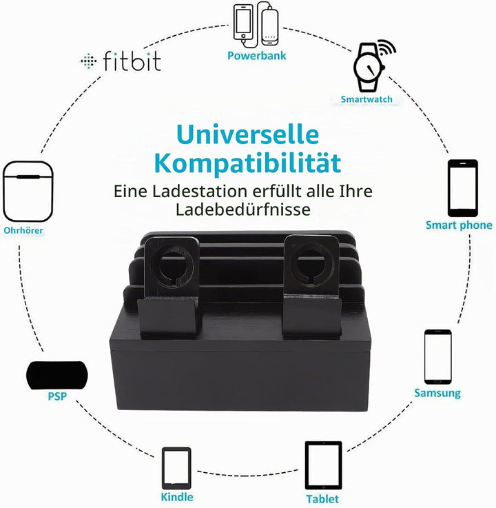 TOPINCN Ladestation 5-Port Ladegerät, Bambus Ladestation Multifunktions Ladestation für Telefone Tab