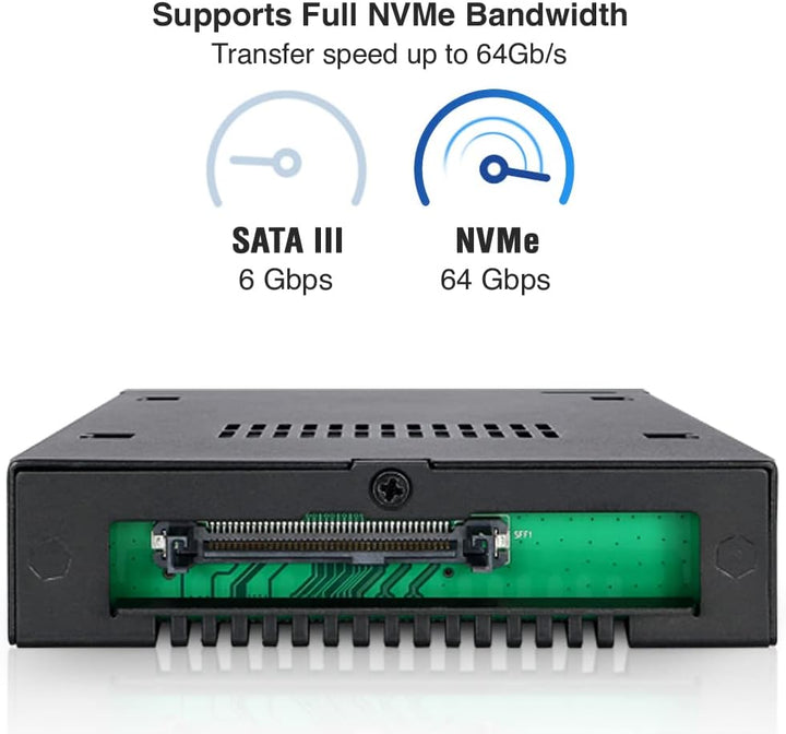 ICY DOCK ToughArmor MB601VK-B - 2,5 Zoll U.2 PCIe 4.0 NVMe SSD Wechselrahmen bis zu 64Gbps - Vollmet