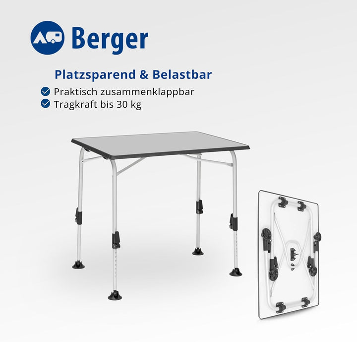 BERGER Ivalo 1 Campingtisch - Klapptisch Höhenverstellbar 80 x 60 cm Alu Campingtisch Klappbar Campi