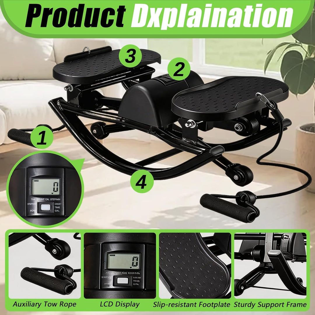 Stepper für Zuhause, Rocking U-Shape Mini Stepper Fitness Leiser Heimtrainer mit LCD-Display mit Wid